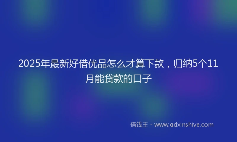 2025年最新好借优品怎么才算下款，归纳5个11月能贷款的口子