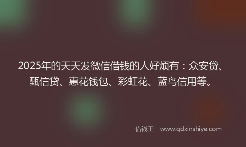 2025年的天天发微信借钱的人好烦有：众安贷、甄信贷、惠花钱包、彩虹花、蓝鸟信用等。
