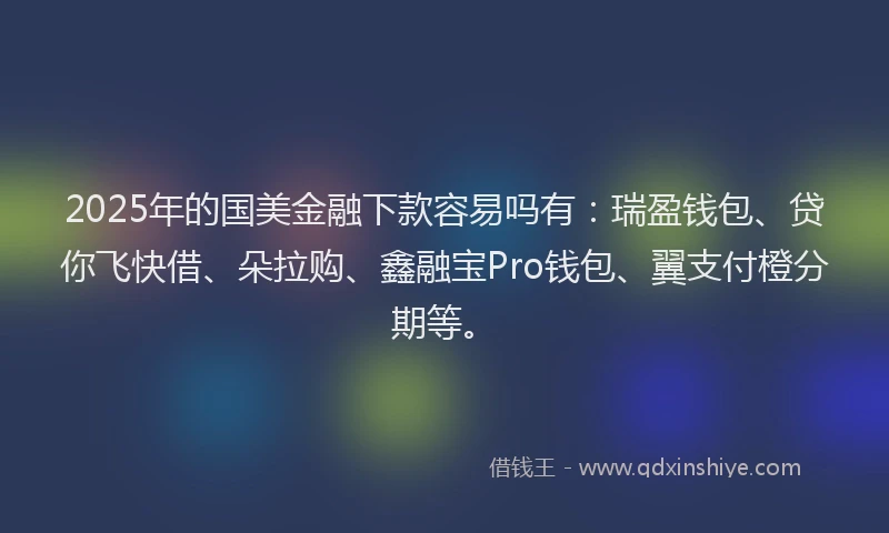 2025年的国美金融下款容易吗有：瑞盈钱包、贷你飞快借、朵拉购、鑫融宝Pro钱包、翼支付橙分期等。