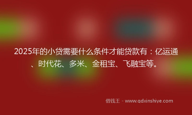 2025年的小贷需要什么条件才能贷款有：亿运通、时代花、多米、金租宝、飞融宝等。
