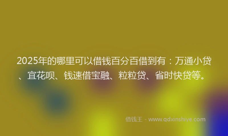 2025年的哪里可以借钱百分百借到有：万通小贷、宜花呗、钱速借宝融、粒粒贷、省时快贷等。