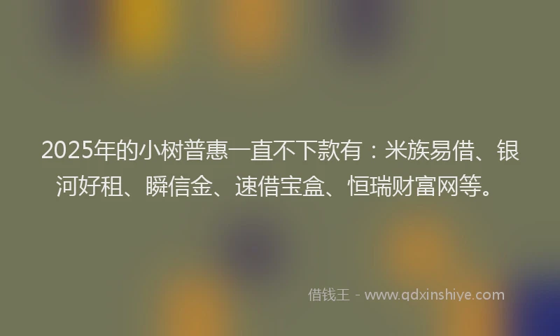 2025年的小树普惠一直不下款有：米族易借、银河好租、瞬信金、速借宝盒、恒瑞财富网等。