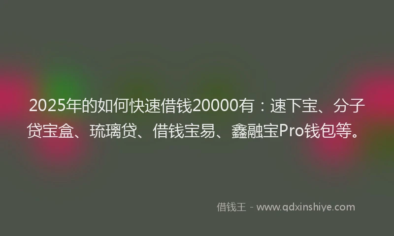2025年的如何快速借钱20000有：速下宝、分子贷宝盒、琉璃贷、借钱宝易、鑫融宝Pro钱包等。