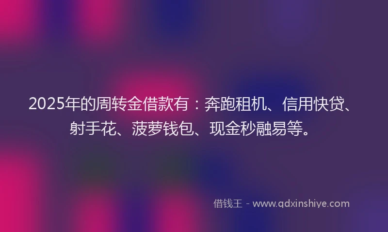 2025年的周转金借款有：奔跑租机、信用快贷、射手花、菠萝钱包、现金秒融易等。