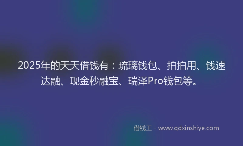 2025年的天天借钱有：琉璃钱包、拍拍用、钱速达融、现金秒融宝、瑞泽Pro钱包等。