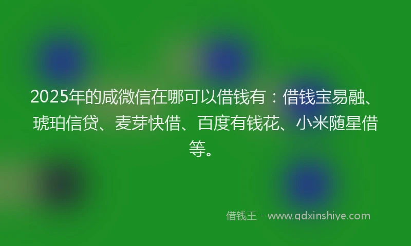 2025年的咸微信在哪可以借钱有：借钱宝易融、琥珀信贷、麦芽快借、百度有钱花、小米随星借等。