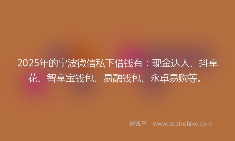 2025年的宁波微信私下借钱有：现金达人、抖享花、智享宝钱包、易融钱包、永卓易购等。