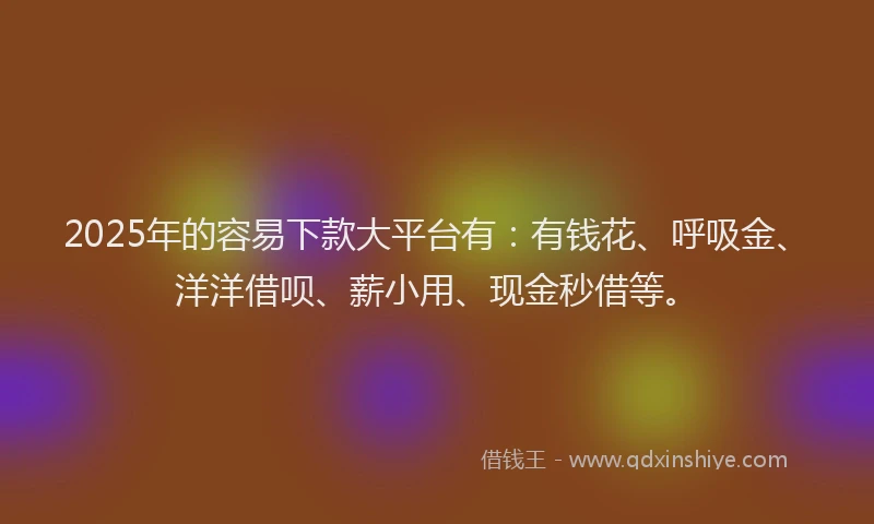 2025年的容易下款大平台有：有钱花、呼吸金、洋洋借呗、薪小用、现金秒借等。