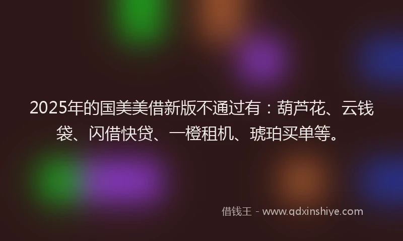 2025年的国美美借新版不通过有：葫芦花、云钱袋、闪借快贷、一橙租机、琥珀买单等。