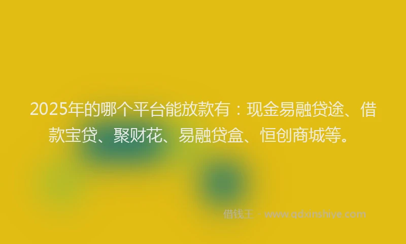 2025年的哪个平台能放款有：现金易融贷途、借款宝贷、聚财花、易融贷盒、恒创商城等。