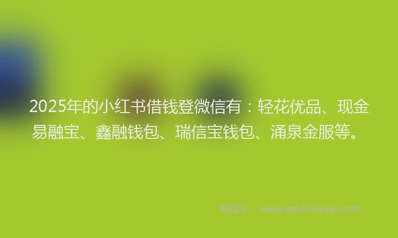 2025年的小红书借钱登微信有：轻花优品、现金易融宝、鑫融钱包、瑞信宝钱包、涌泉金服等。