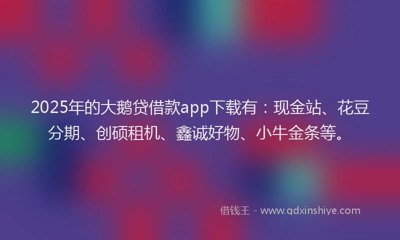 2025年的大鹅贷借款app下载有：现金站、花豆分期、创硕租机、鑫诚好物、小牛金条等。