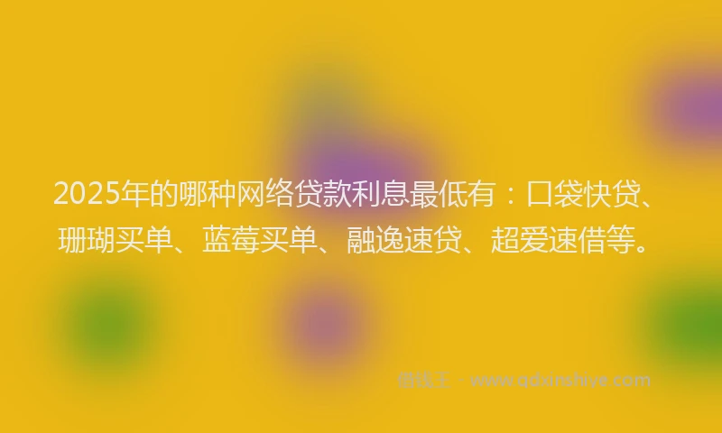 2025年的哪种网络贷款利息最低有：口袋快贷、珊瑚买单、蓝莓买单、融逸速贷、超爱速借等。