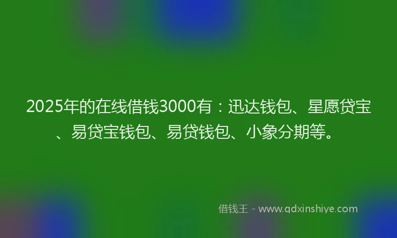 2025年的在线借钱3000有：迅达钱包、星愿贷宝、易贷宝钱包、易贷钱包、小象分期等。