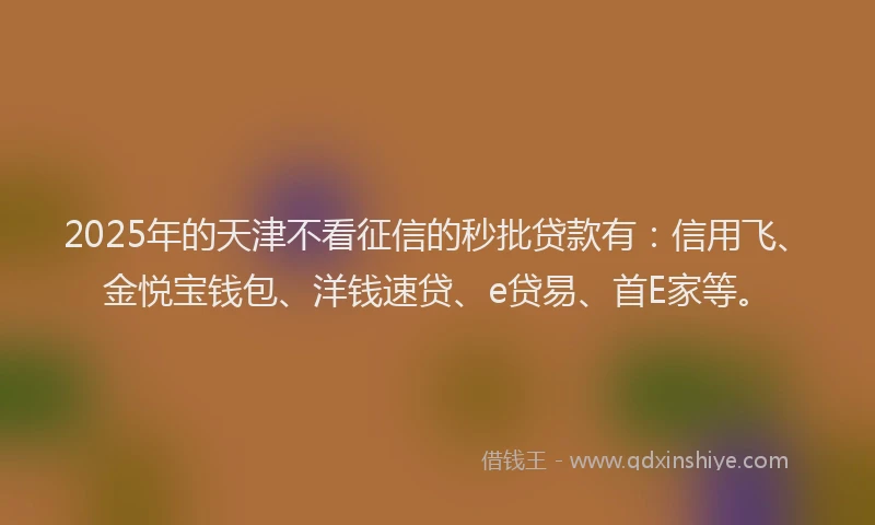 2025年的天津不看征信的秒批贷款有：信用飞、金悦宝钱包、洋钱速贷、e贷易、首E家等。