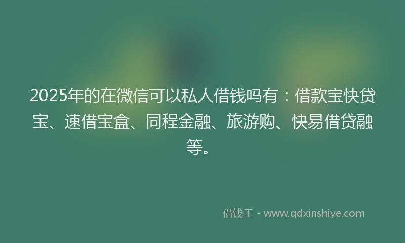 2025年的在微信可以私人借钱吗有：借款宝快贷宝、速借宝盒、同程金融、旅游购、快易借贷融等。