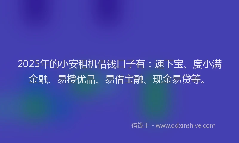 2025年的小安租机借钱口子有：速下宝、度小满金融、易橙优品、易借宝融、现金易贷等。