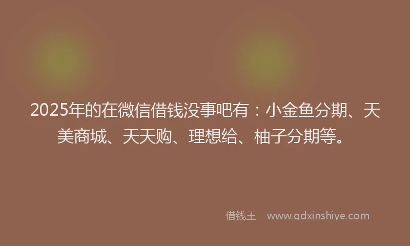 2025年的在微信借钱没事吧有：小金鱼分期、天美商城、天天购、理想给、柚子分期等。