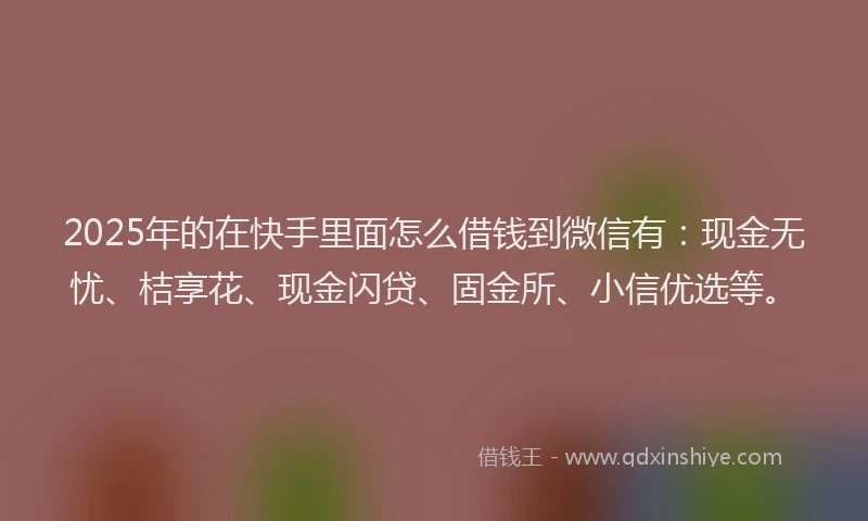 2025年的在快手里面怎么借钱到微信有：现金无忧、桔享花、现金闪贷、固金所、小信优选等。