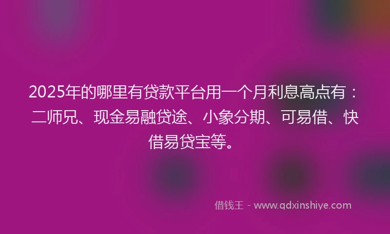 2025年的哪里有贷款平台用一个月利息高点有：二师兄、现金易融贷途、小象分期、可易借、快借易贷宝等。