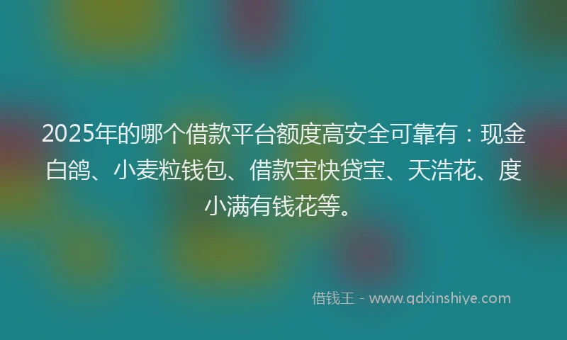 2025年的哪个借款平台额度高安全可靠有：现金白鸽、小麦粒钱包、借款宝快贷宝、天浩花、度小满有钱花等。
