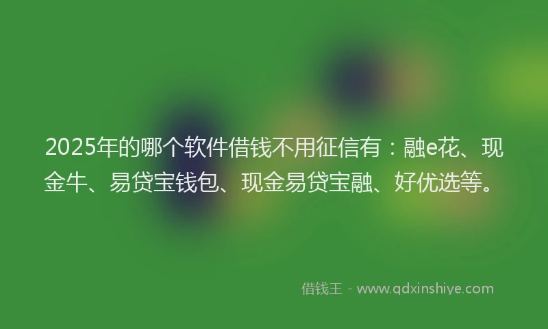 2025年的哪个软件借钱不用征信有：融e花、现金牛、易贷宝钱包、现金易贷宝融、好优选等。
