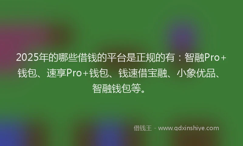 2025年的哪些借钱的平台是正规的有：智融Pro+钱包、速享Pro+钱包、钱速借宝融、小象优品、智融钱包等。