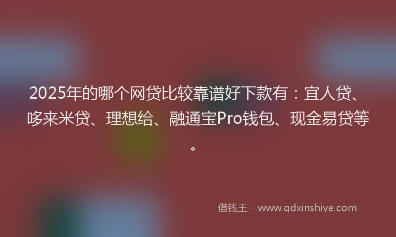 2025年的哪个网贷比较靠谱好下款有：宜人贷、哆来米贷、理想给、融通宝Pro钱包、现金易贷等。