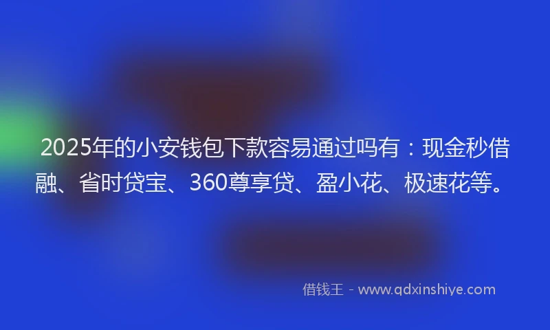 2025年的小安钱包下款容易通过吗有：现金秒借融、省时贷宝、360尊享贷、盈小花、极速花等。