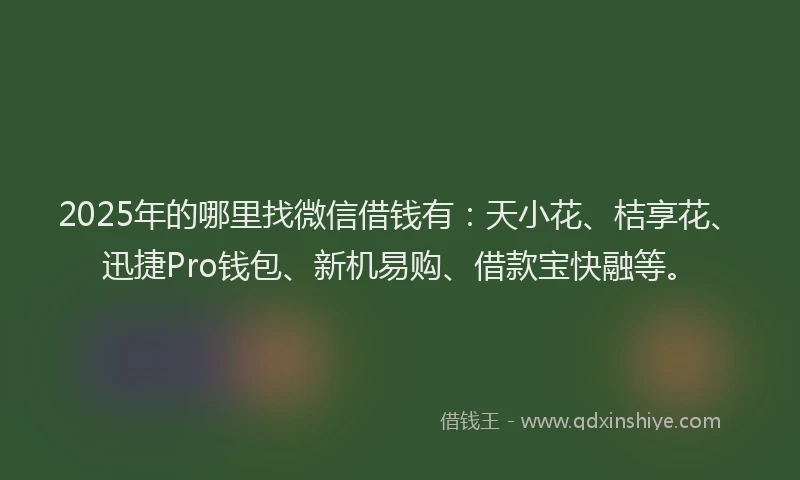 2025年的哪里找微信借钱有：天小花、桔享花、迅捷Pro钱包、新机易购、借款宝快融等。