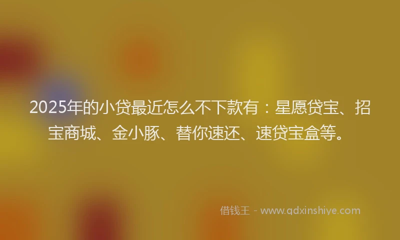2025年的小贷最近怎么不下款有：星愿贷宝、招宝商城、金小豚、替你速还、速贷宝盒等。