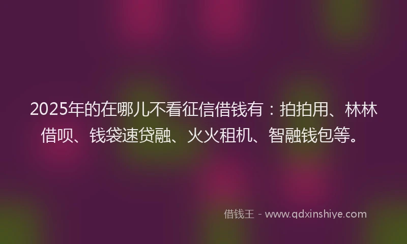 2025年的在哪儿不看征信借钱有：拍拍用、林林借呗、钱袋速贷融、火火租机、智融钱包等。