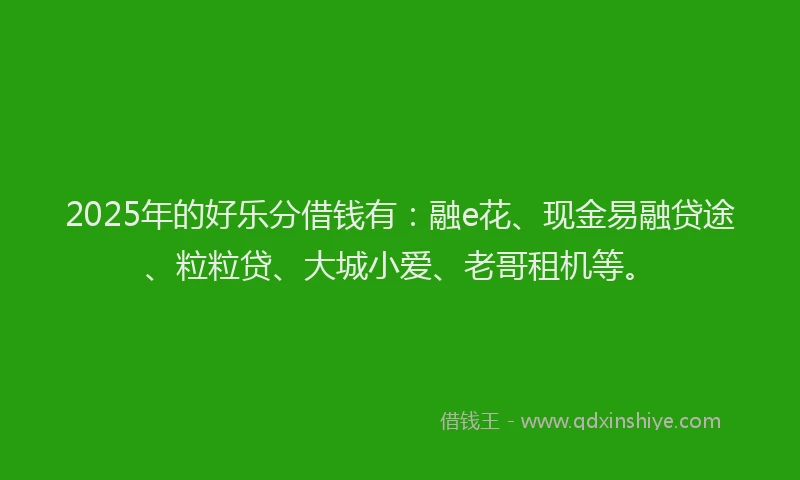 2025年的好乐分借钱有：融e花、现金易融贷途、粒粒贷、大城小爱、老哥租机等。