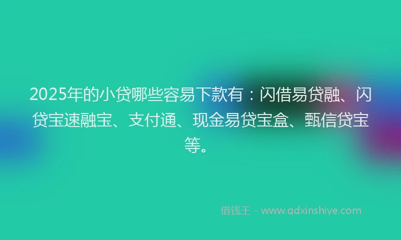 2025年的小贷哪些容易下款有：闪借易贷融、闪贷宝速融宝、支付通、现金易贷宝盒、甄信贷宝等。