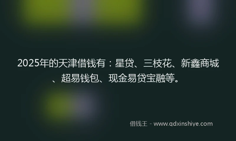 2025年的天津借钱有：星贷、三枝花、新鑫商城、超易钱包、现金易贷宝融等。