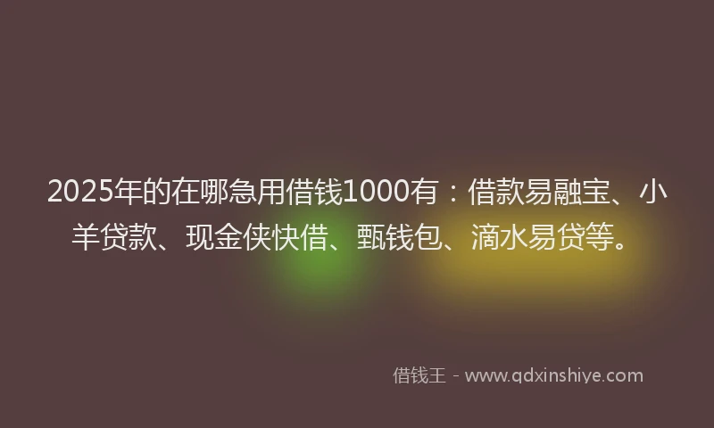 2025年的在哪急用借钱1000有：借款易融宝、小羊贷款、现金侠快借、甄钱包、滴水易贷等。