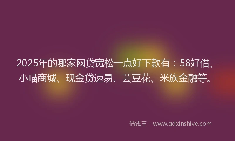 2025年的哪家网贷宽松一点好下款有：58好借、小喵商城、现金贷速易、芸豆花、米族金融等。