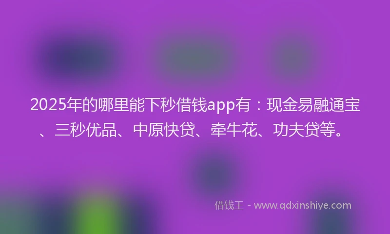 2025年的哪里能下秒借钱app有：现金易融通宝、三秒优品、中原快贷、牵牛花、功夫贷等。