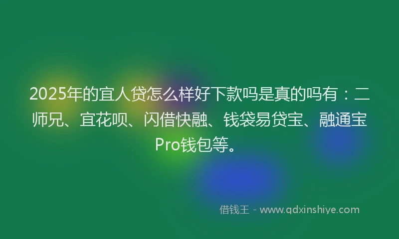 2025年的宜人贷怎么样好下款吗是真的吗有：二师兄、宜花呗、闪借快融、钱袋易贷宝、融通宝Pro钱包等。