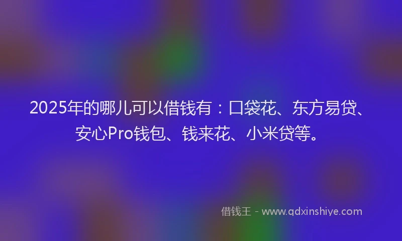 2025年的哪儿可以借钱有：口袋花、东方易贷、安心Pro钱包、钱来花、小米贷等。