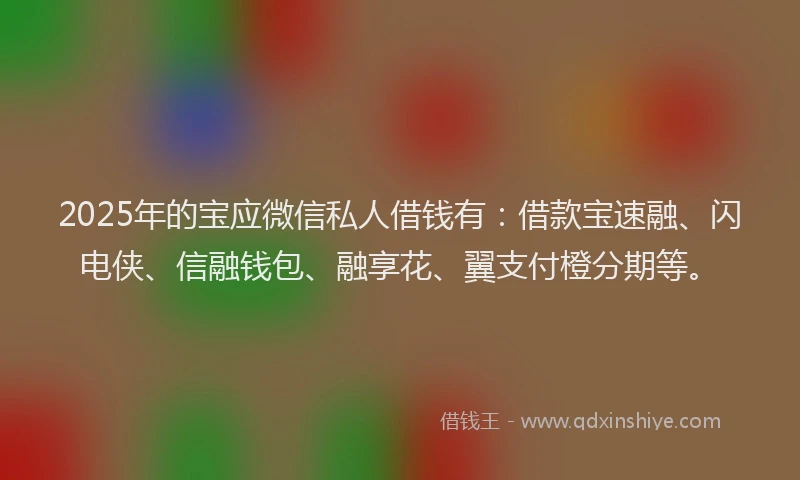 2025年的宝应微信私人借钱有：借款宝速融、闪电侠、信融钱包、融享花、翼支付橙分期等。
