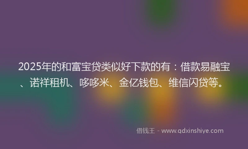 2025年的和富宝贷类似好下款的有：借款易融宝、诺祥租机、哆哆米、金亿钱包、维信闪贷等。