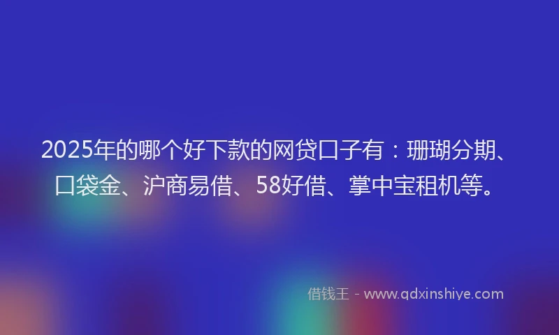 2025年的哪个好下款的网贷口子有：珊瑚分期、口袋金、沪商易借、58好借、掌中宝租机等。