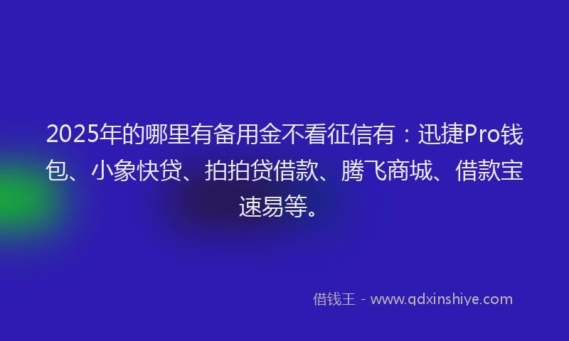2025年的哪里有备用金不看征信有：迅捷Pro钱包、小象快贷、拍拍贷借款、腾飞商城、借款宝速易等。