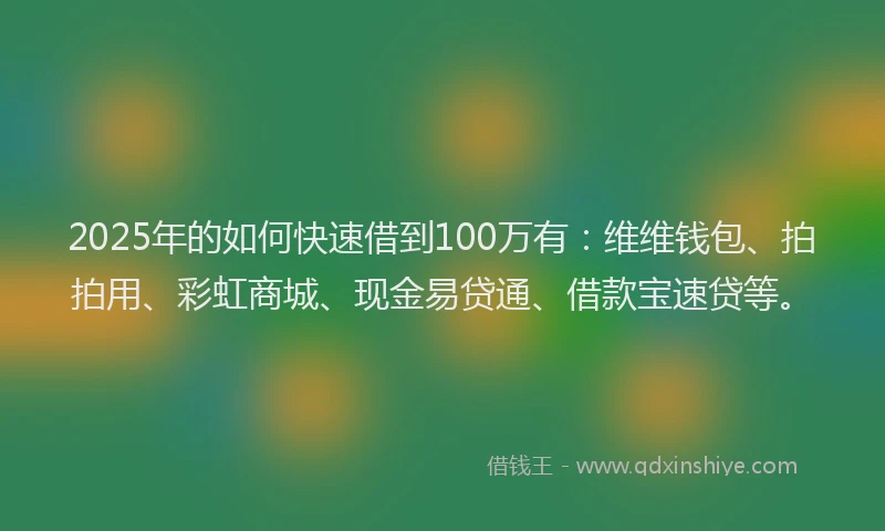 2025年的如何快速借到100万有：维维钱包、拍拍用、彩虹商城、现金易贷通、借款宝速贷等。