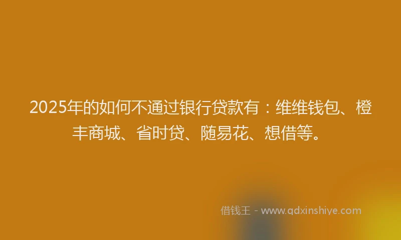 2025年的如何不通过银行贷款有：维维钱包、橙丰商城、省时贷、随易花、想借等。