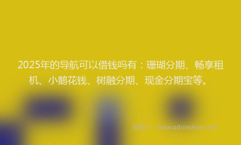 2025年的导航可以借钱吗有：珊瑚分期、畅享租机、小鹅花钱、树融分期、现金分期宝等。