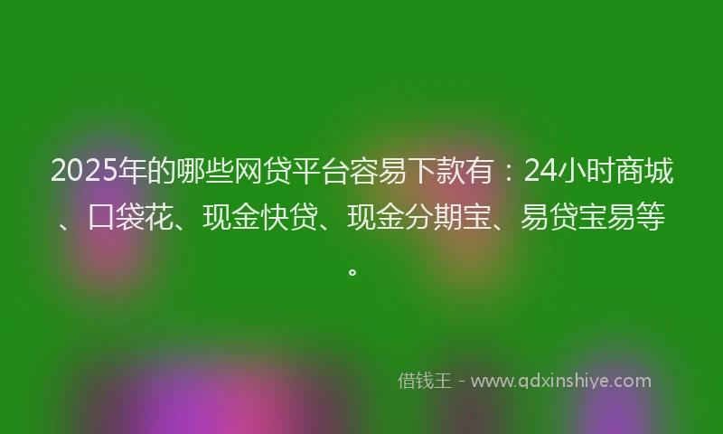 2025年的哪些网贷平台容易下款有：24小时商城、口袋花、现金快贷、现金分期宝、易贷宝易等。