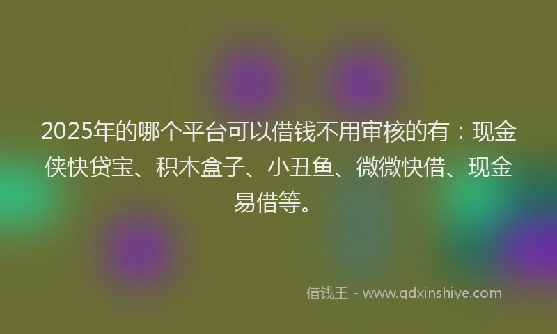 2025年的哪个平台可以借钱不用审核的有：现金侠快贷宝、积木盒子、小丑鱼、微微快借、现金易借等。