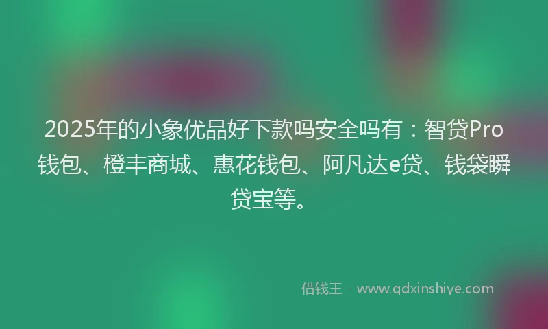 2025年的小象优品好下款吗安全吗有：智贷Pro钱包、橙丰商城、惠花钱包、阿凡达e贷、钱袋瞬贷宝等。